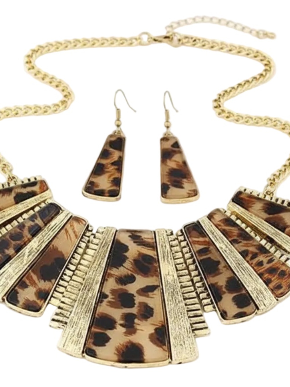 Womens Gold‎ Tone Leopard Design Necklace Earring Set - Picture 2 of 4